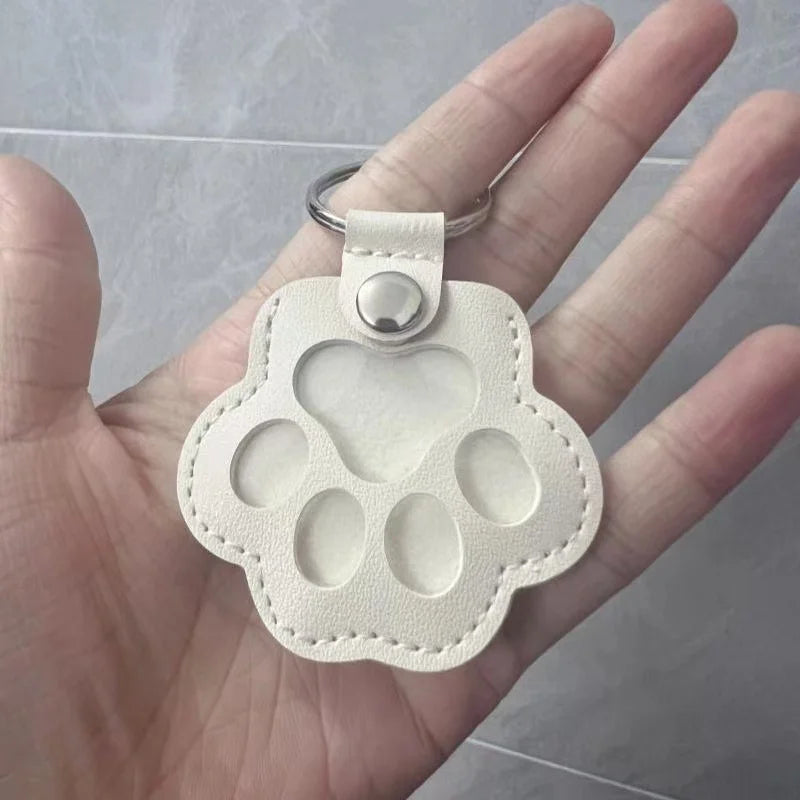 1PC  Leather pet hair storage bag, cat paw keychain, multifunctional