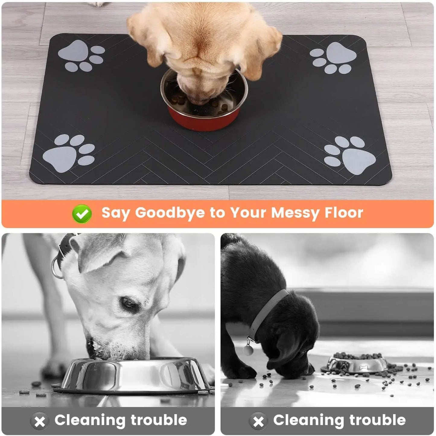 Pet Feeding Mat-Absorbent Pet Placemat for Food and Water Bowl, with