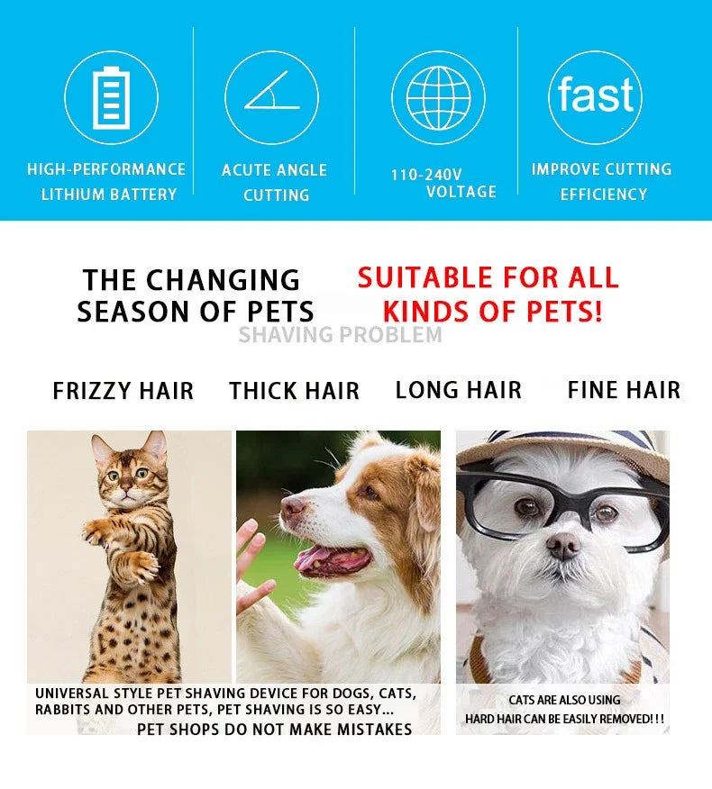 Dog Professional Hair Clipper Electrical Grooming Trimmer for Pets USB